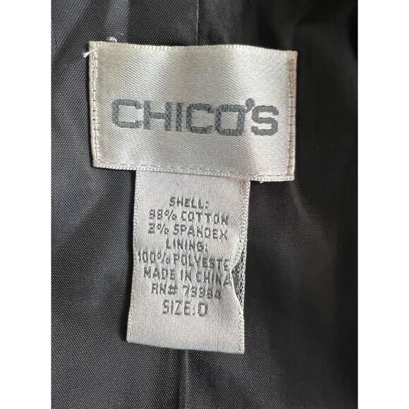 Chicos 2 Button Blazer Jacket Womens Size 0 US 4 Small Cotton Black Career - Picture 6 of 8